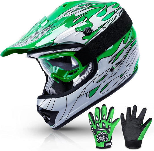 Youth Kids Helmet Motocross ATV Dirtbike BMX MX Offroad Full Face Motorcycle Helmet Gloves Goggles Dot Approved