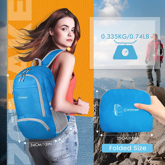 Lightweight Packable Backpack 30L, Foldable Hiking Backpacks Water Resistant Compact Folding Daypack for Travel(Light Blue)