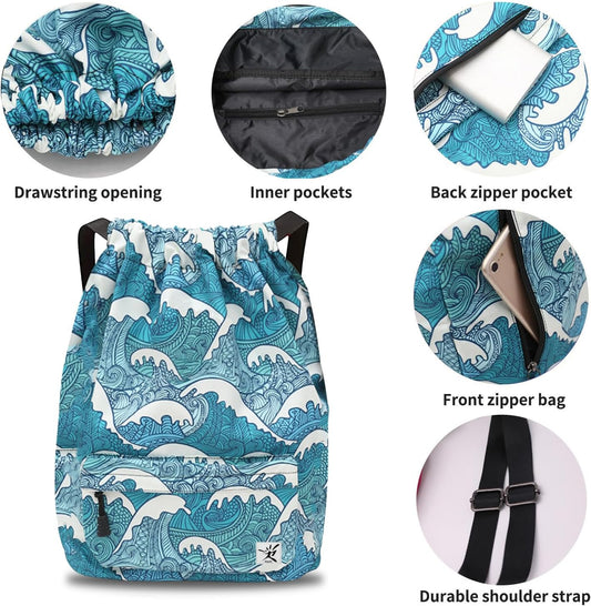 Waterproof Drawstring Bag, Gym Bag Sackpack Sports Beach Backpack for Men Women
