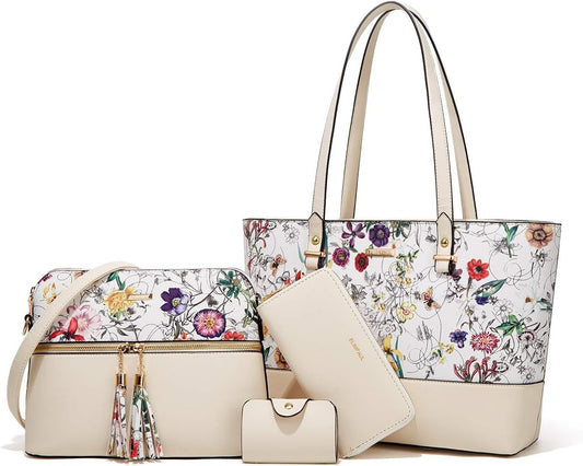 Women Fashion Handbags Wallet Tote Bag Shoulder Bag Top Handle Satchel Purse Set 4Pcs